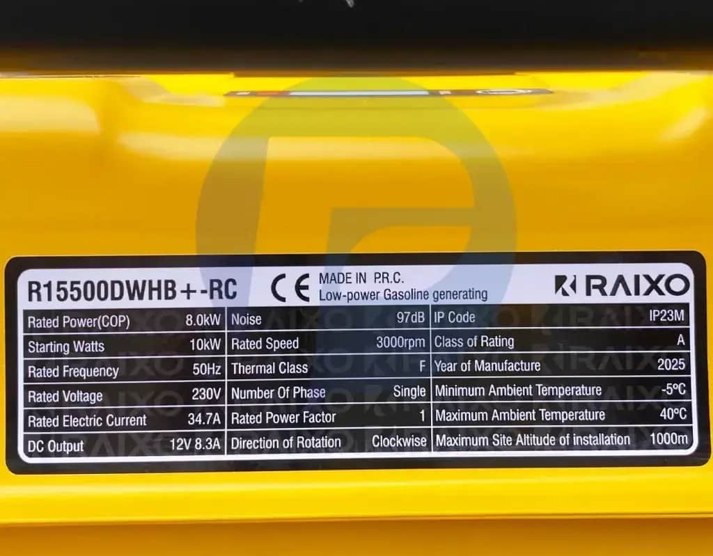 موتور برق ۱۰ کیلووات ریموت استارت راکسیو مدل R15500DWHB±RC - تصویر 2