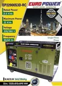 موتور برق 20 کیلووات دیزلی سایلنت سه فاز ریموت استارت یورو پاور EP22900S3D-RC - تصویر 1